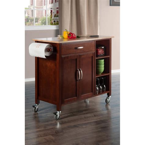 Winsome Wood Mabel Walnut Kitchen Cart 94843 The Home Depot