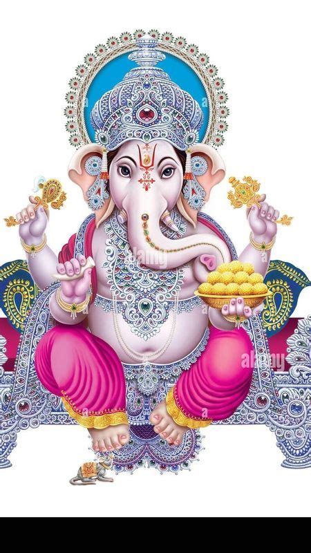 An Image Of The God Ganesha With His Hands Up In Front Of Him