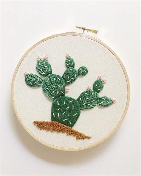 Prickly Pear Cactus Embroidery Hoop Art Hand Embroidered Home Decor