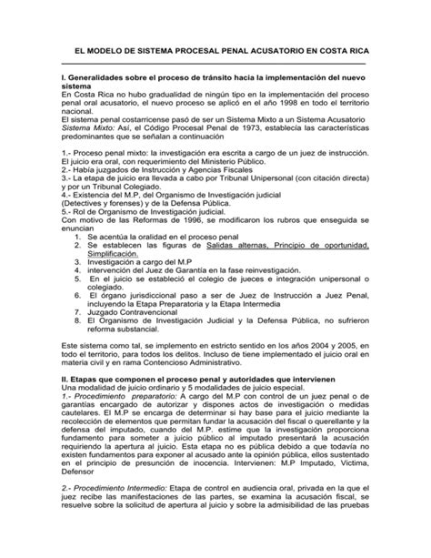 Modelo De Sistema Procesal Penal Acusatorio En Costa Rica