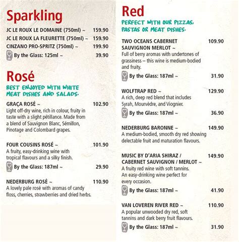 Menu At Panarottis Restaurant Umhlanga Shop U404141a Cornubia