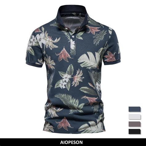 Aiopeson Cotton Hawaii Style Polo Shirts For Men Short Sleeve