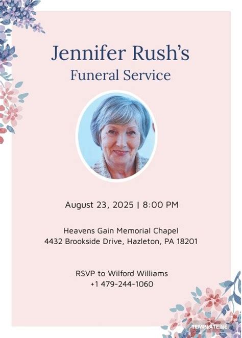 Funeral Announcement Invitation Template Google Docs Illustrator Word