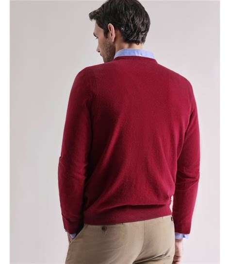 Berry Red Mens Cashmere Crew Sweater WoolOvers US