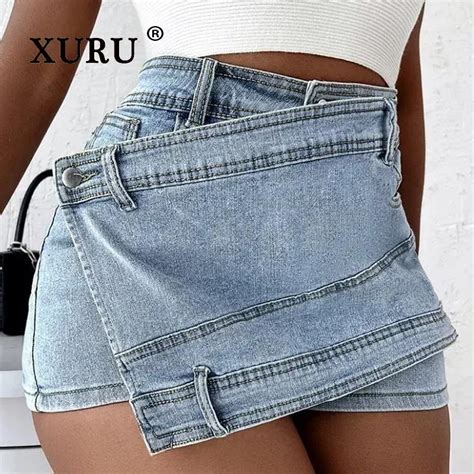 Xuru High Waist Irregular Wide Leg Pants For Women Slim Denim Pants