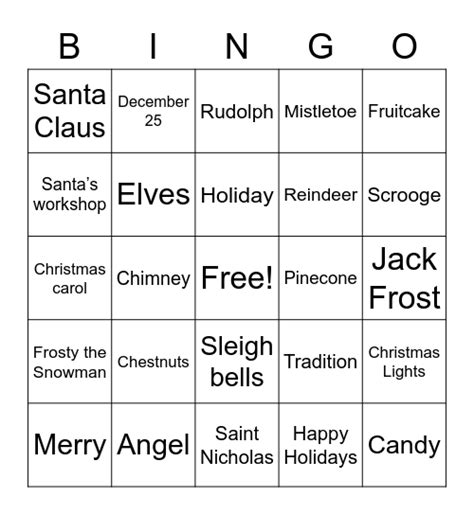 Christmas Word Bingo Card