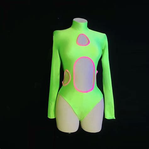 Dj Ds Clubwear Fluorescent Color Bodysuit Sexy Hollow Pole Dance Cost