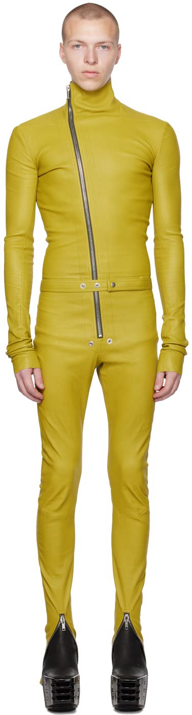 Green Gary Leather Jumpsuit By Rick Owens On Sale