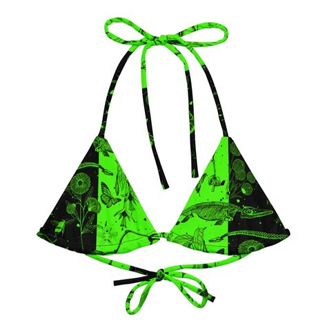 ACID NEON GREEN Fossil String Bikini Top Skeleton Punk Swimsuit Alternative Swimwear Floral