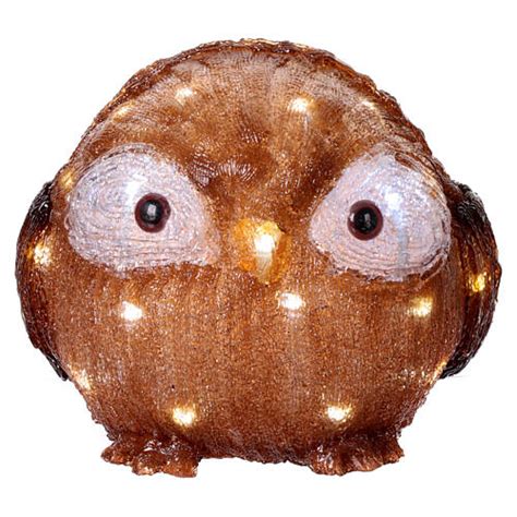 Hibou yeux ouverts 30 LEDs blanc froid à piles acrylique int ext 20 cm