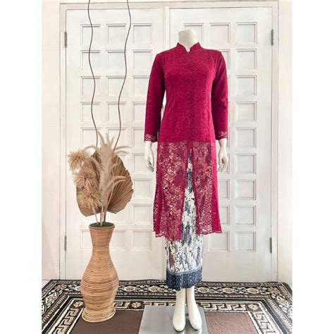 Jual Atasan Kebaya Long Tunik Brokat Kerah Sanghai Tunik Kondangan