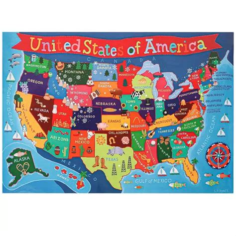 United States of America Laminated Map Kids, 36 x 24 Inches, 1 Piece ...