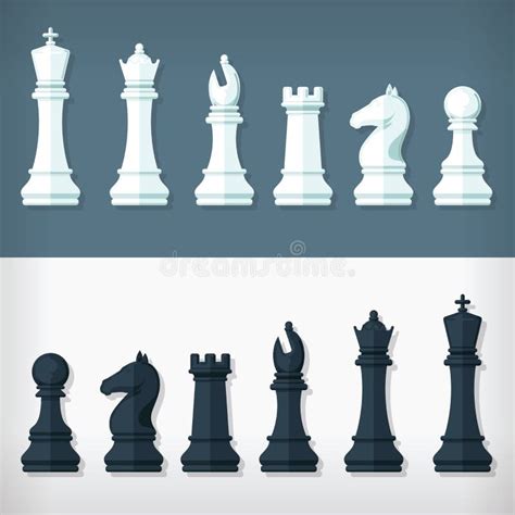 Flat Chess Pieces Design Set Style Simple Illustration Drawing Stock