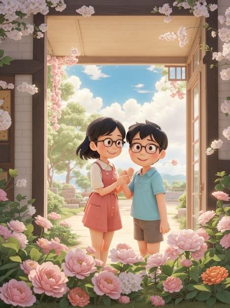 Premium AI Image | A Tender Moment Between Nobita and Shizuka