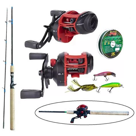 Kit Pesca Carretilha Anticabeleira Kawana Bait Vara Carbono Cabo