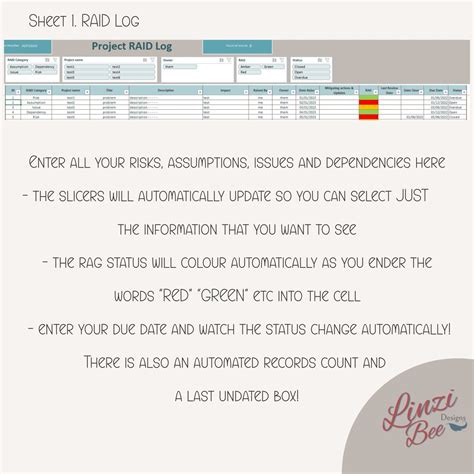 Project Management Raid Log Risk Tracker Actions Log RACI PMO