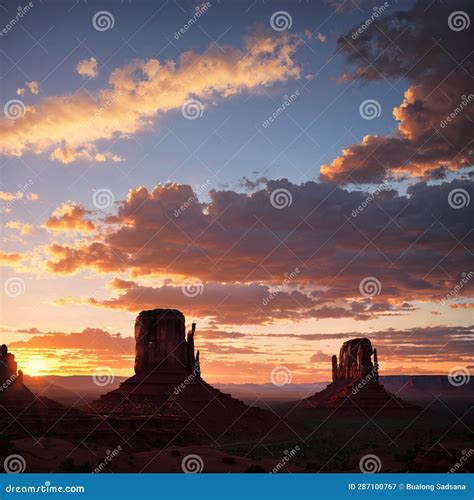 A Beautiful Scene of the Monument Valley Sunset Under a Colorful Sky ...