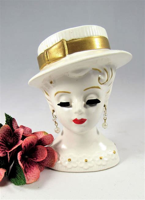 Vintage Lady Head Vase Tall With Hand Gold Trimmed Etsy Vintage