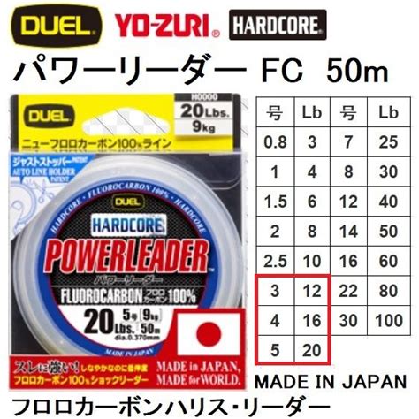 デュエルduel ハードコア パワーリーダー Fc 50m 345号 121620lbs フロロカーボンハリス・国産・日本製メール便対応 4940764471141