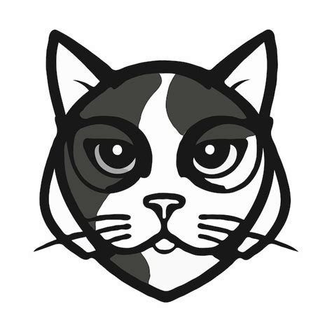 Um Desenho Preto E Branco De Um Gato Um Rosto Preto E Um Rosto