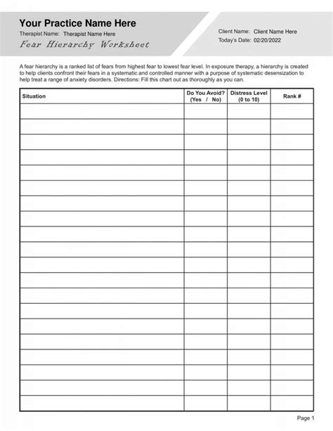 Fear Hierarchy Worksheet Editable Fillable Printable PDF