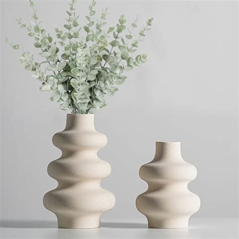 White Ceramic Vases For Modern Home Decor Set Of 2