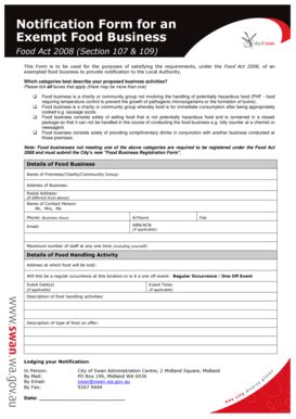 Fillable Online Notification Form For An Exempt Food Business City Of