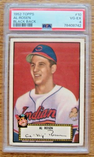 Topps Psa Vg Ex Al Rosen Black Back Cleveland Indians No