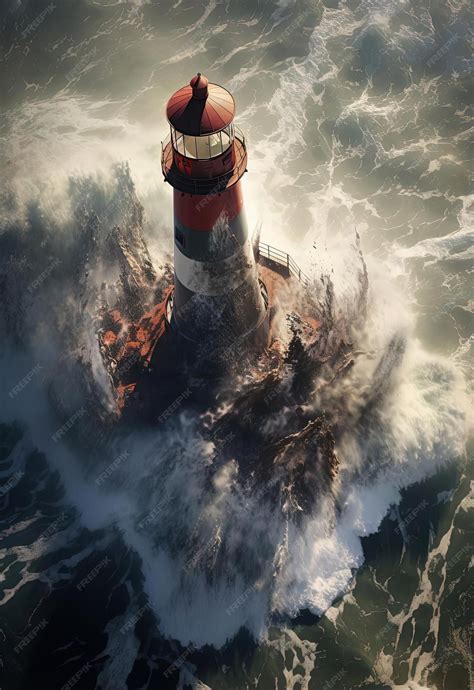 Premium Photo An Aerial Look At The Ocean Storm Hitting Lighthouse In