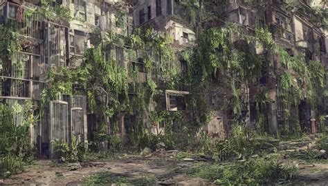 Abandoned Building Overgrown By Beautiful Plants Stable Diffusion