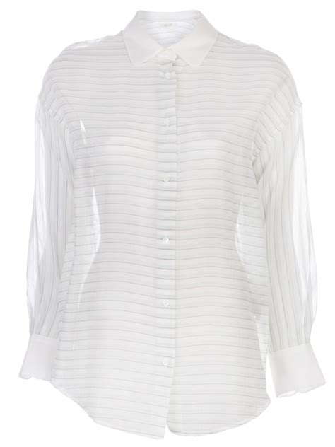 Giada Forte Sheer Striped Shirt In White Green Lyst