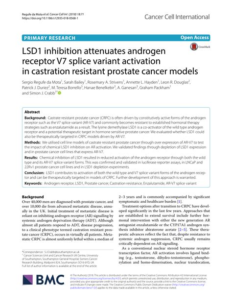 Pdf Lsd Inhibition Attenuates Androgen Receptor V Splice Variant