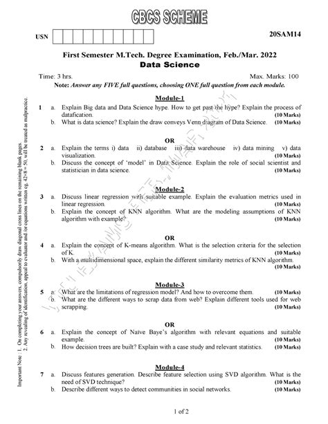 Data Science Vtu Phd Question Paper First Semester M Degree