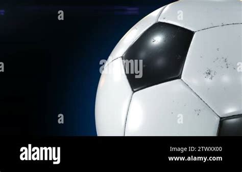 Beautiful Soccer Ball Rotating Close Up In Slow Motion On Black With