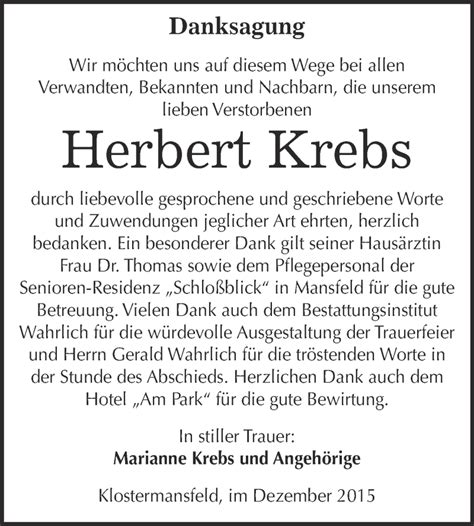 Traueranzeigen Von Herbert Krebs Abschied Nehmen De