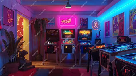 Premium Photo A Retro Games Room With Neon Lighting And Vintage Arcade Machines