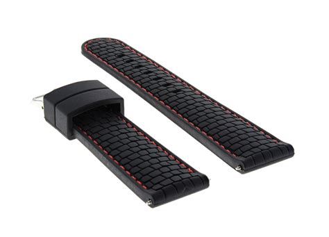 Mm Rubber Strap Watch Band For Tudor Black Shield Fastrider Black Red