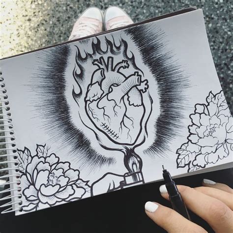 Heart on Fire Part 1 | Fire heart, Art prints, Sketch book