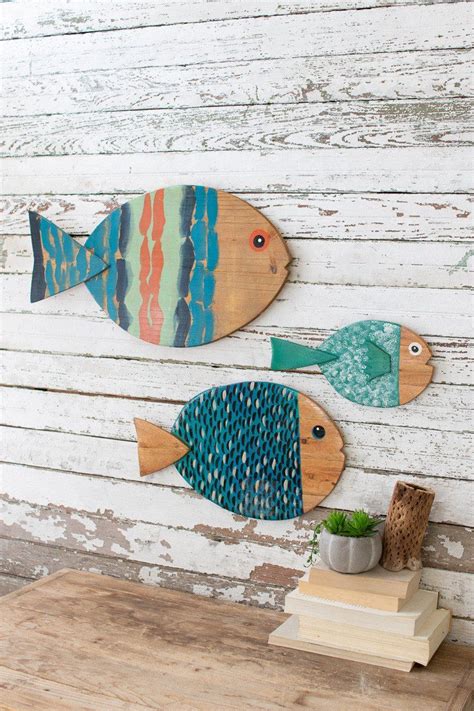 Painted Wooden Fish Wall Hangings Set Of 3 Wooden Fish Fish Wall