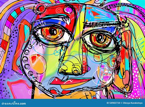 Original Abstract Digital Painting Of Human Face Stock Vector