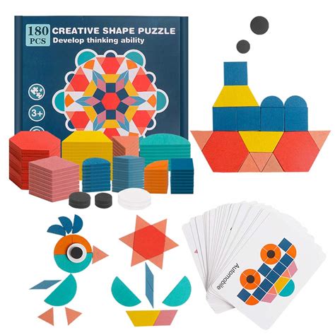 Buy Pcs Wooden Pattern Blocks Jigsaw Puzzle Geometric Shapes