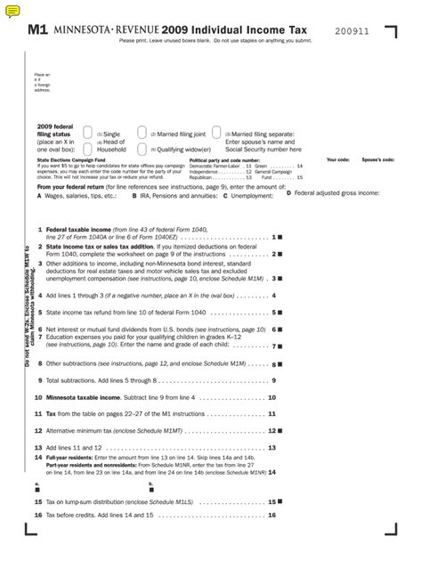 M1 Individual Income Tax Return Revenue State Mn Fill Out And Sign