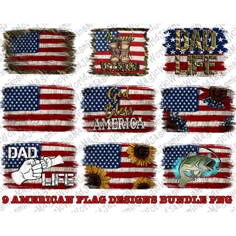 9 American Flag Designs Bundle Png, Background Png,USA Flag - Inspire ...