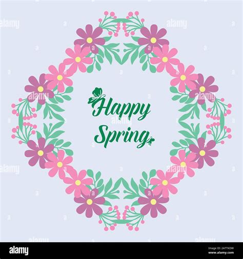 Happy Spring Greeting Card Template Design With Leaf And Floral