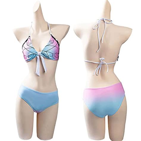 Demon Slayer Cosplay Swimsuit Kimetsu No Yaiba Kochou Shinobu Two Piece V Neck Bathing Bikini