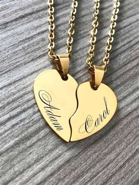 Heart Necklace For Couples Custom Couples Necklace Broken Heart