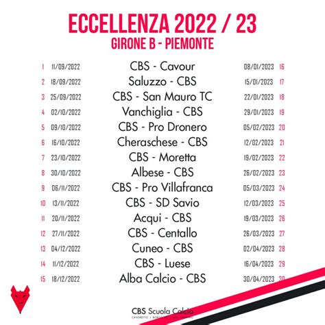 Eccellenza Il Calendario Completo Cbs Scuola Calcio