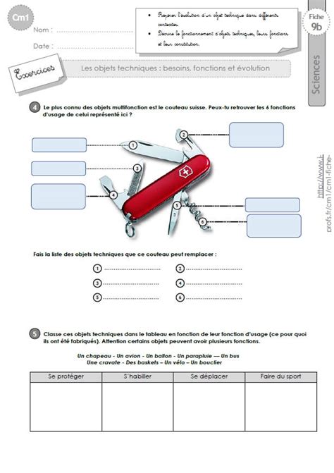 Cm Sciences Et Technologie Exercices Les Objets Techniques