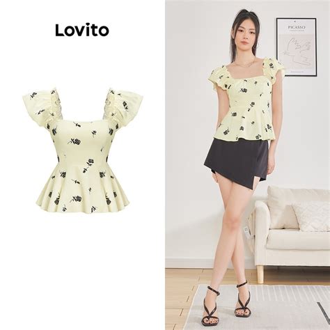 Lovito Women Ruffle Hem Smocked Lettuce Trim Blouse L62ED060 Shopee