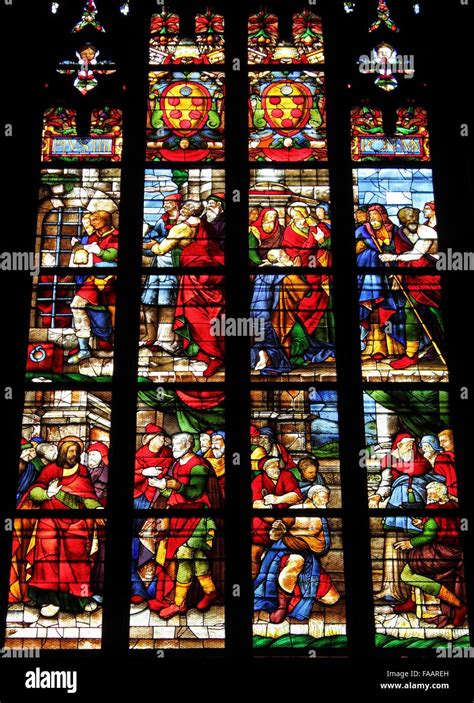 Stained Glass Window With Some Saints Stock Photo Alamy